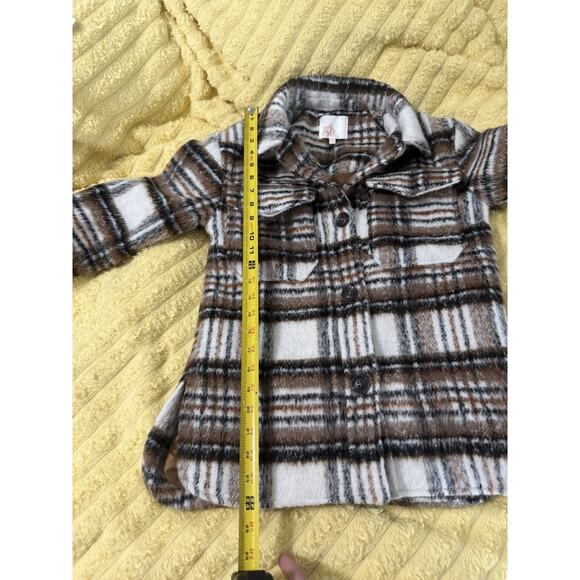Plaid Brown Burnt Orange Ivory Pea Coat Jacket GB Girls Size 10 - Picture 7 of 10